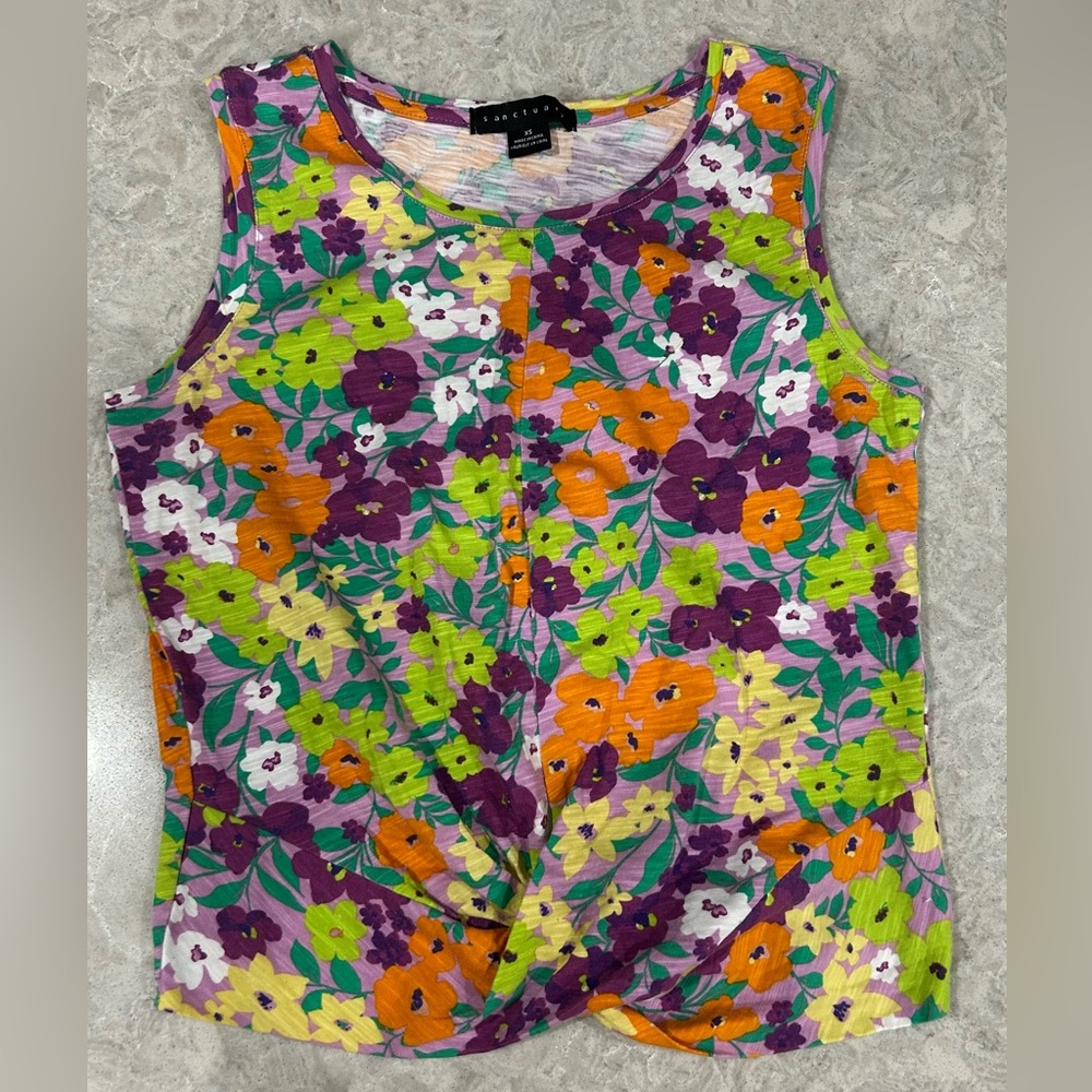 Sanctuary Summer Colorful Floral Sleeveless Top size XS